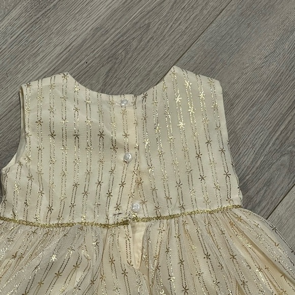 Gold and Cream Baby Dress with Bow - Picture 6 of 9